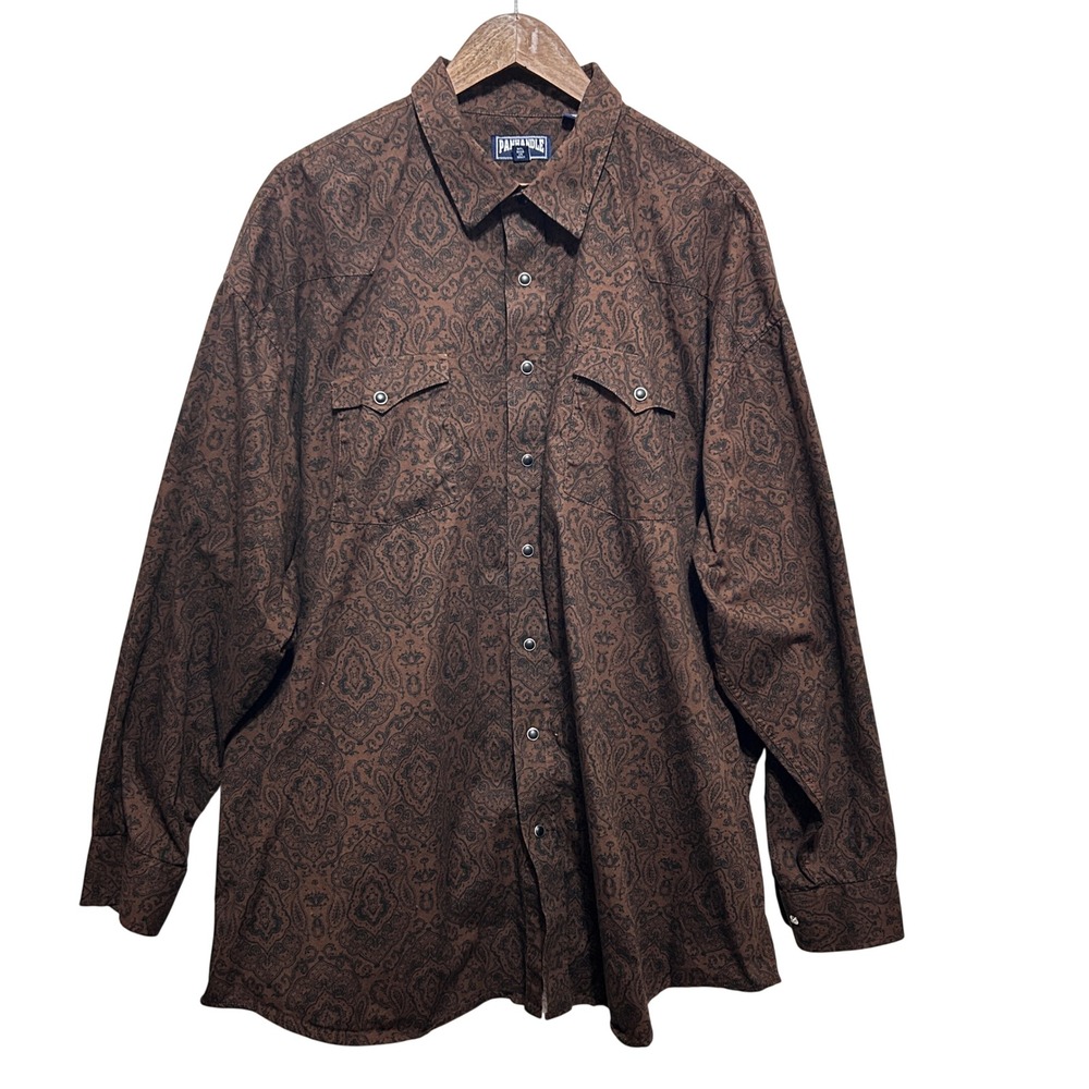 Panhandle Mens XXL Western Shirt Brown Paisley Snap Front Cowboy Western Ranch